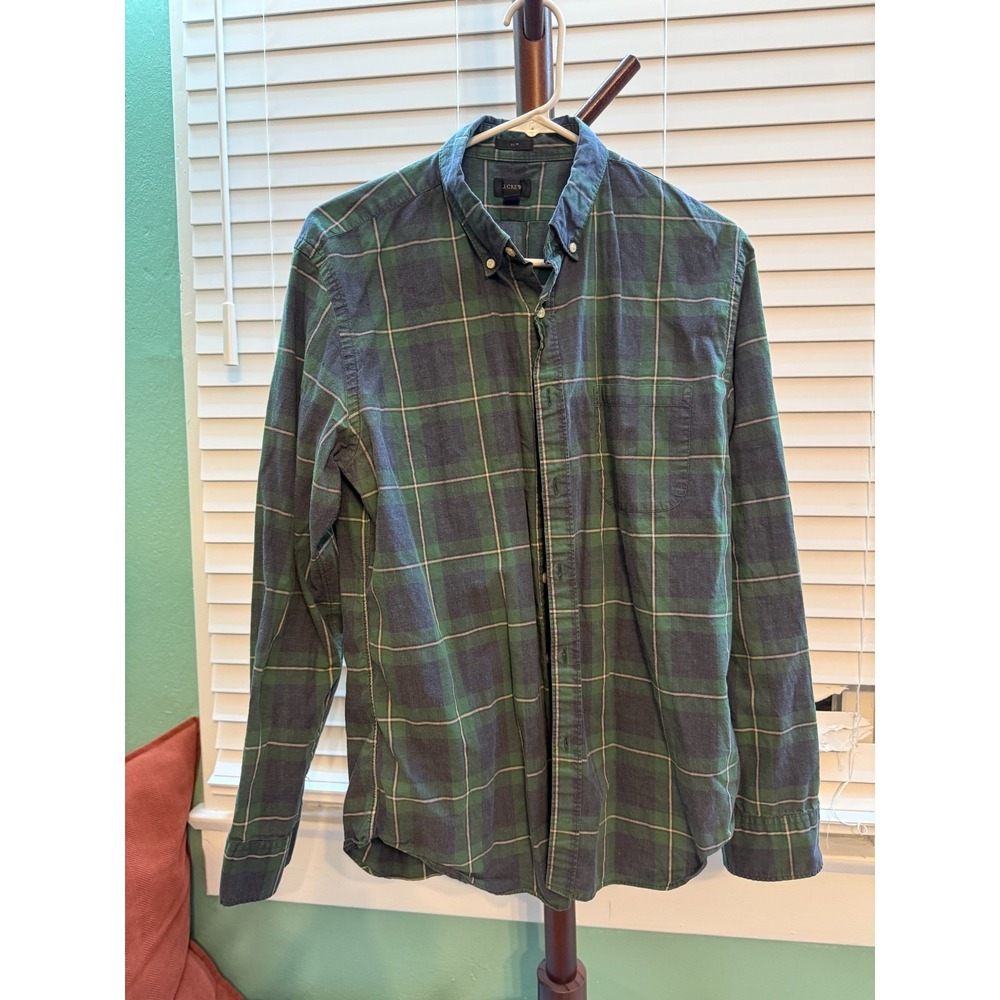 J.Crew Men's M Slim Fit Green Navy Plaid Button Down Long Sleeve Shirt